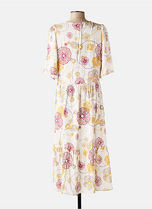 Robe mi-longue imprimé fleurs manches courtes beige ZILCH femme