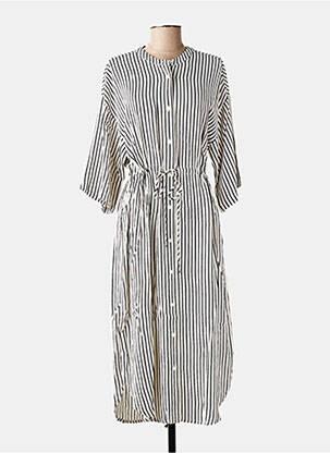Robe longue tissage popeline manches 3/4 beige KAFFE femme