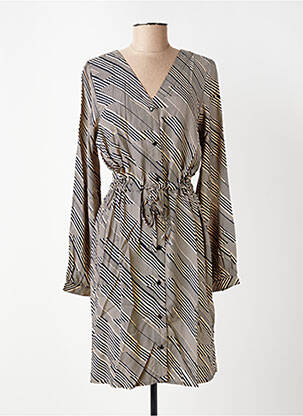 Robe mi-longue imprimé fantaisie manches longues beige KAFFE femme