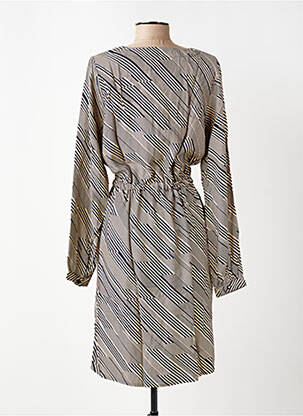 Robe mi-longue imprimé fantaisie manches longues beige KAFFE femme