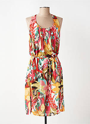Robe mi-longue imprimé fleurs sans manche rouge C'EST BEAU LA VIE femme