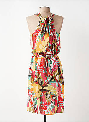 Robe mi-longue imprimé fleurs sans manche rouge C'EST BEAU LA VIE femme