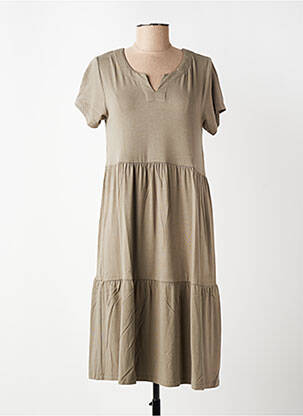 Robe mi-longue manches courtes manches courtes vert KAFFE femme
