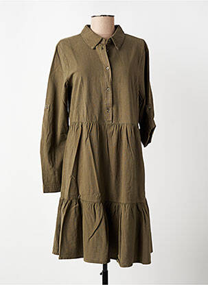 Robe mi-longue tissage crêpe manches longues vert KAFFE femme