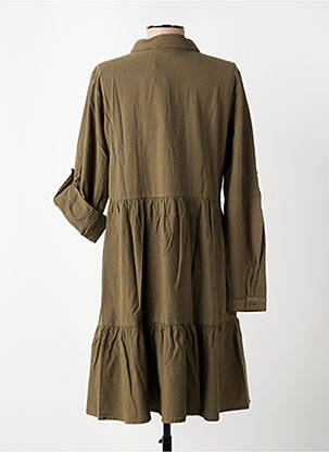 Robe mi-longue tissage crêpe manches longues vert KAFFE femme
