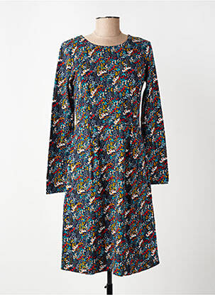 Robe mi-longue imprimé fleurs manches longues bleu LILY & ME femme
