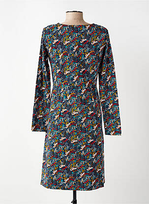 Robe mi-longue imprimé fleurs manches longues bleu LILY & ME femme