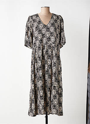 Robe mi-longue imprimé fantaisie manches courtes noir ZILCH femme