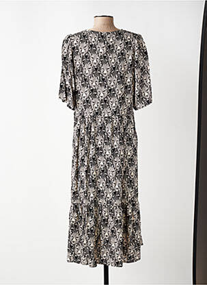 Robe mi-longue imprimé fantaisie manches courtes noir ZILCH femme