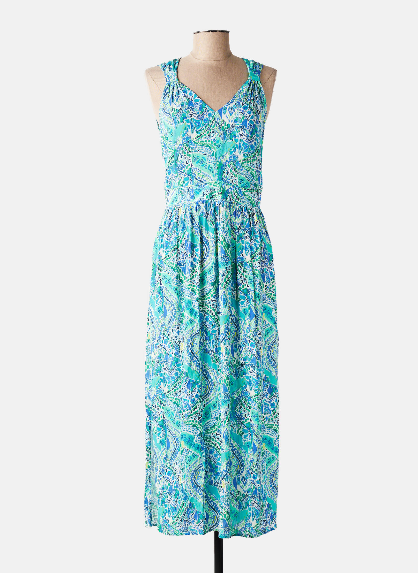 Robe longue imprimé fantaisie sans manche bleu JULIE GUERLANDE femme