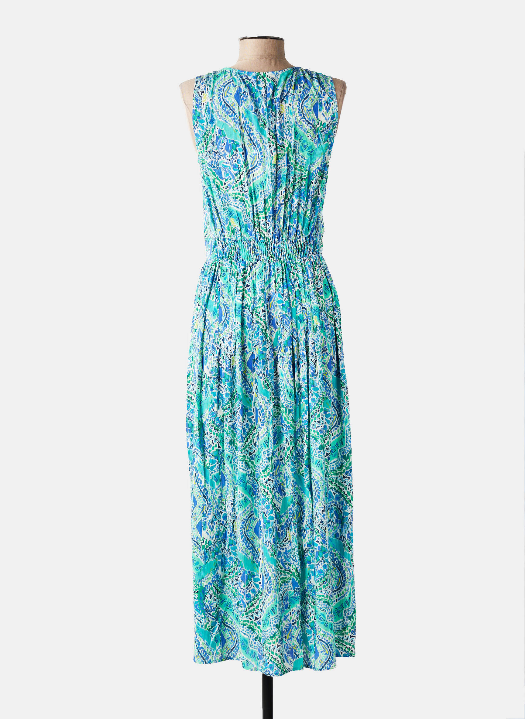 Robe longue imprimé fantaisie sans manche bleu JULIE GUERLANDE femme