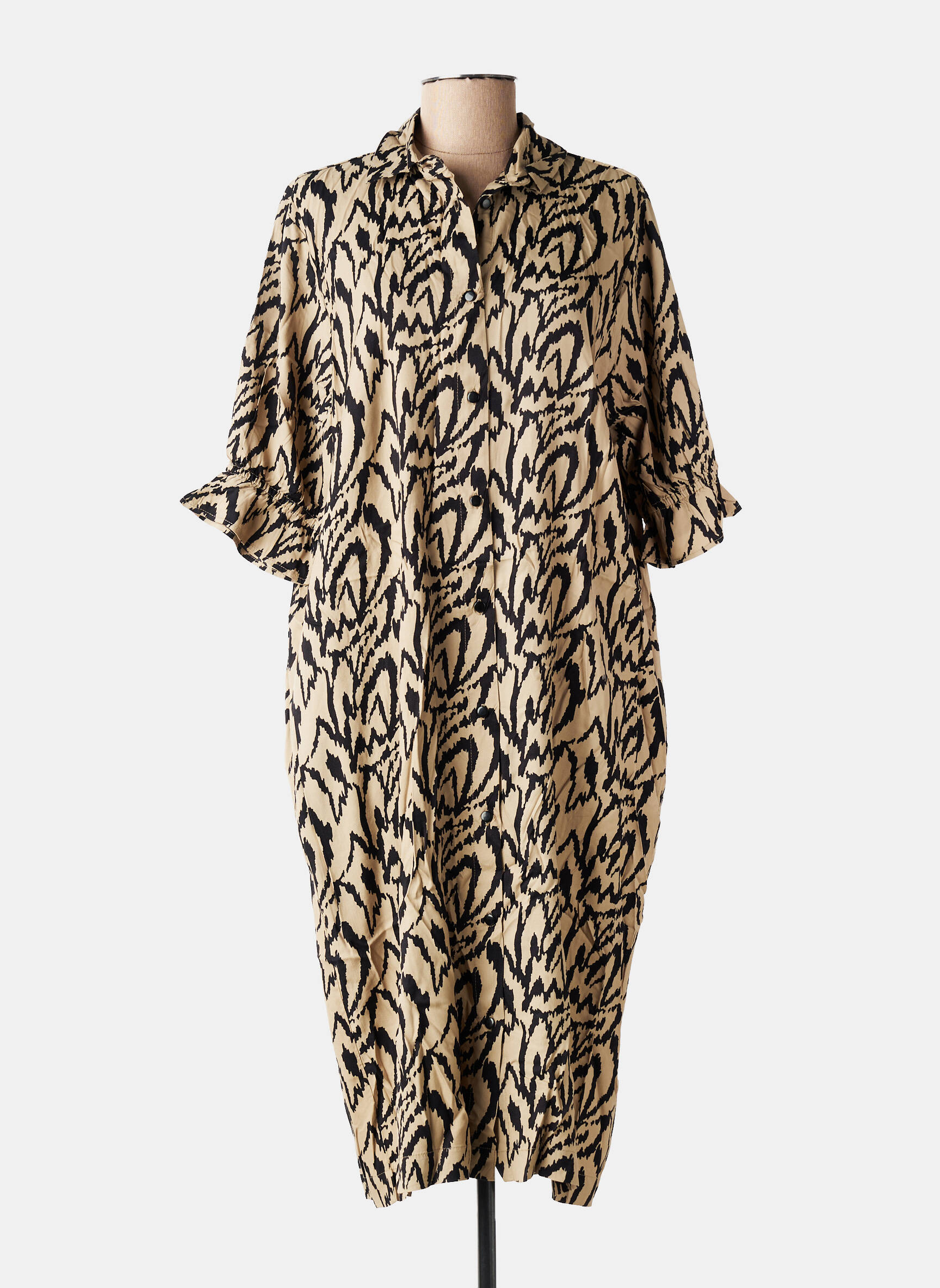 Robe mi-longue manches 3/4 manches 3/4 beige KAFFE femme