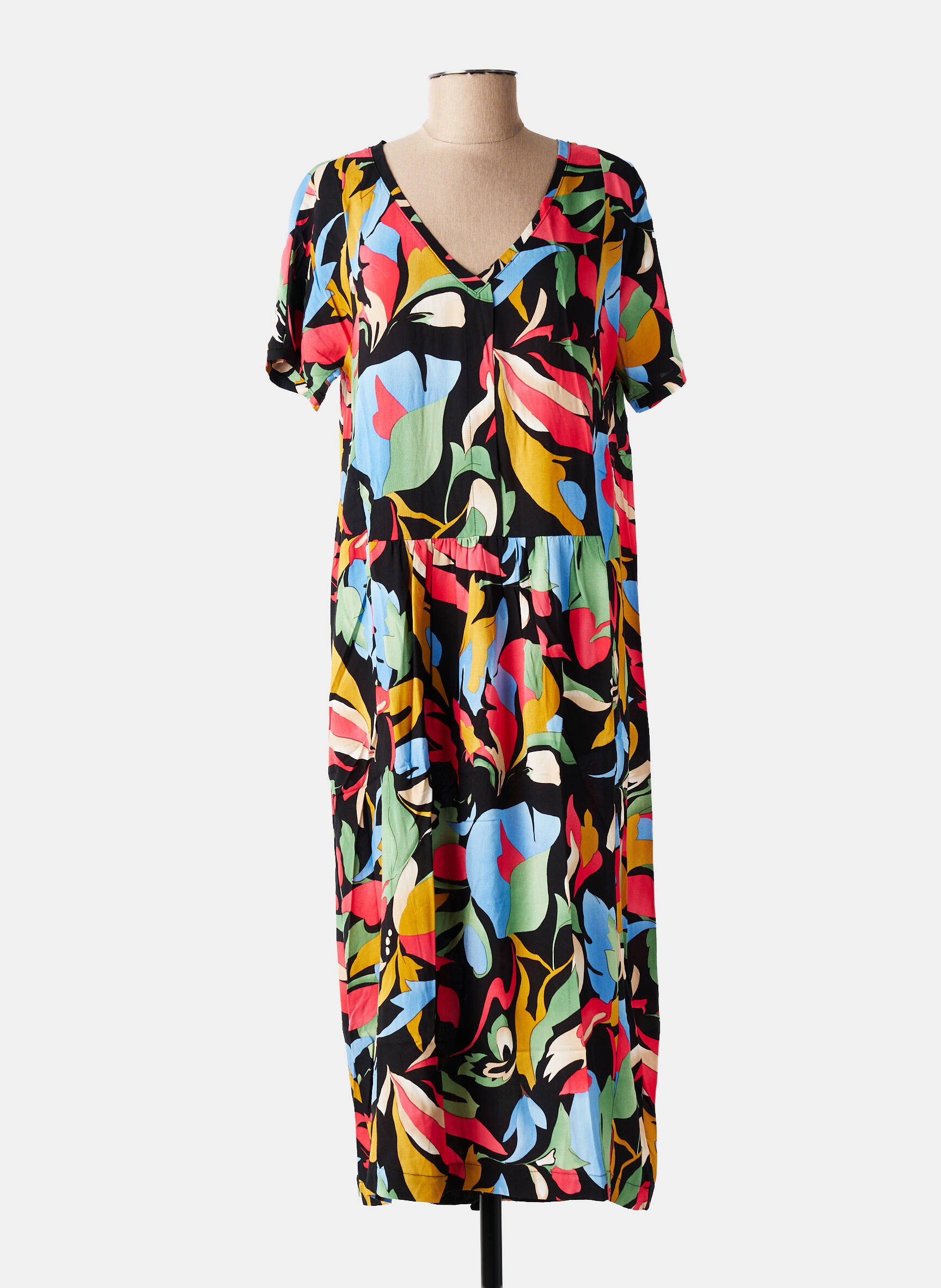 Robe longue imprimé fantaisie manches courtes noir ZILCH femme