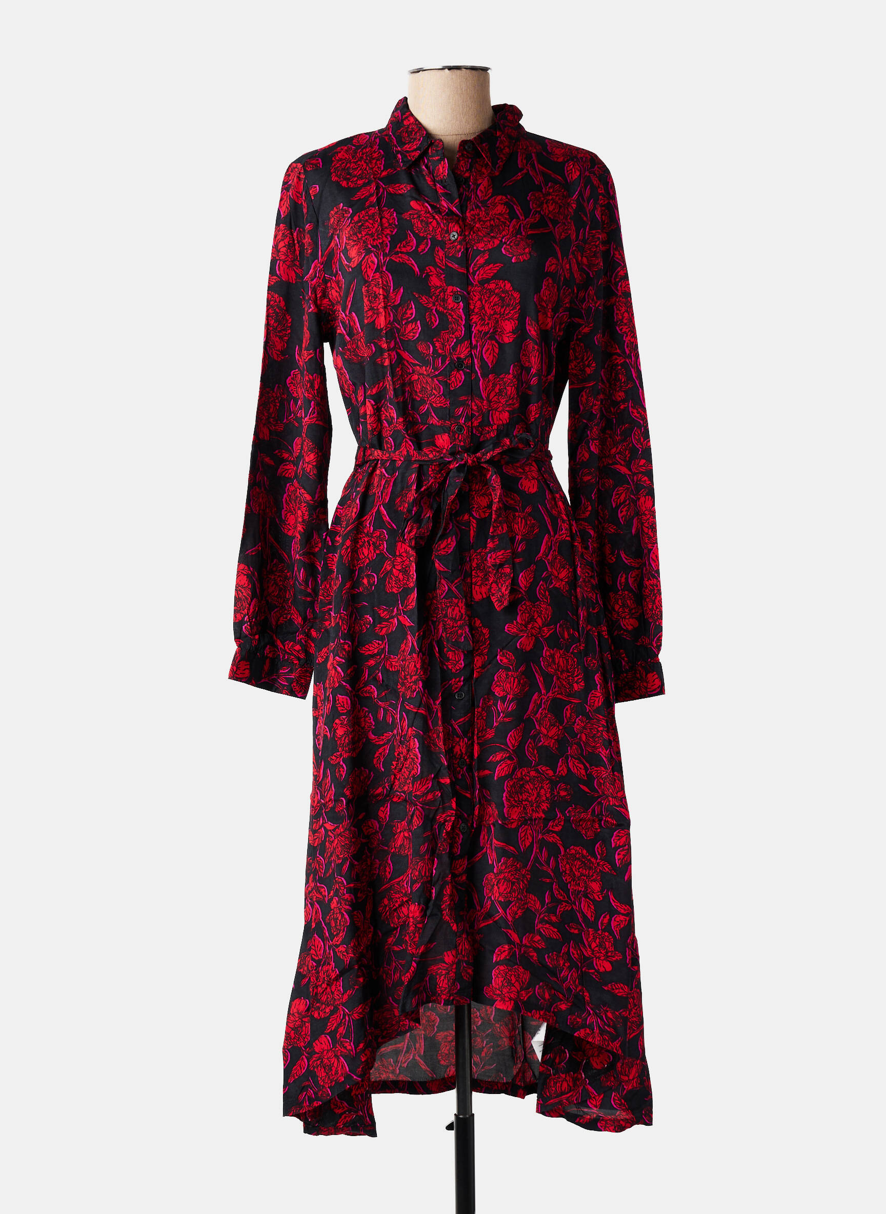 Robe longue manches longues manches longues rouge KAFFE femme