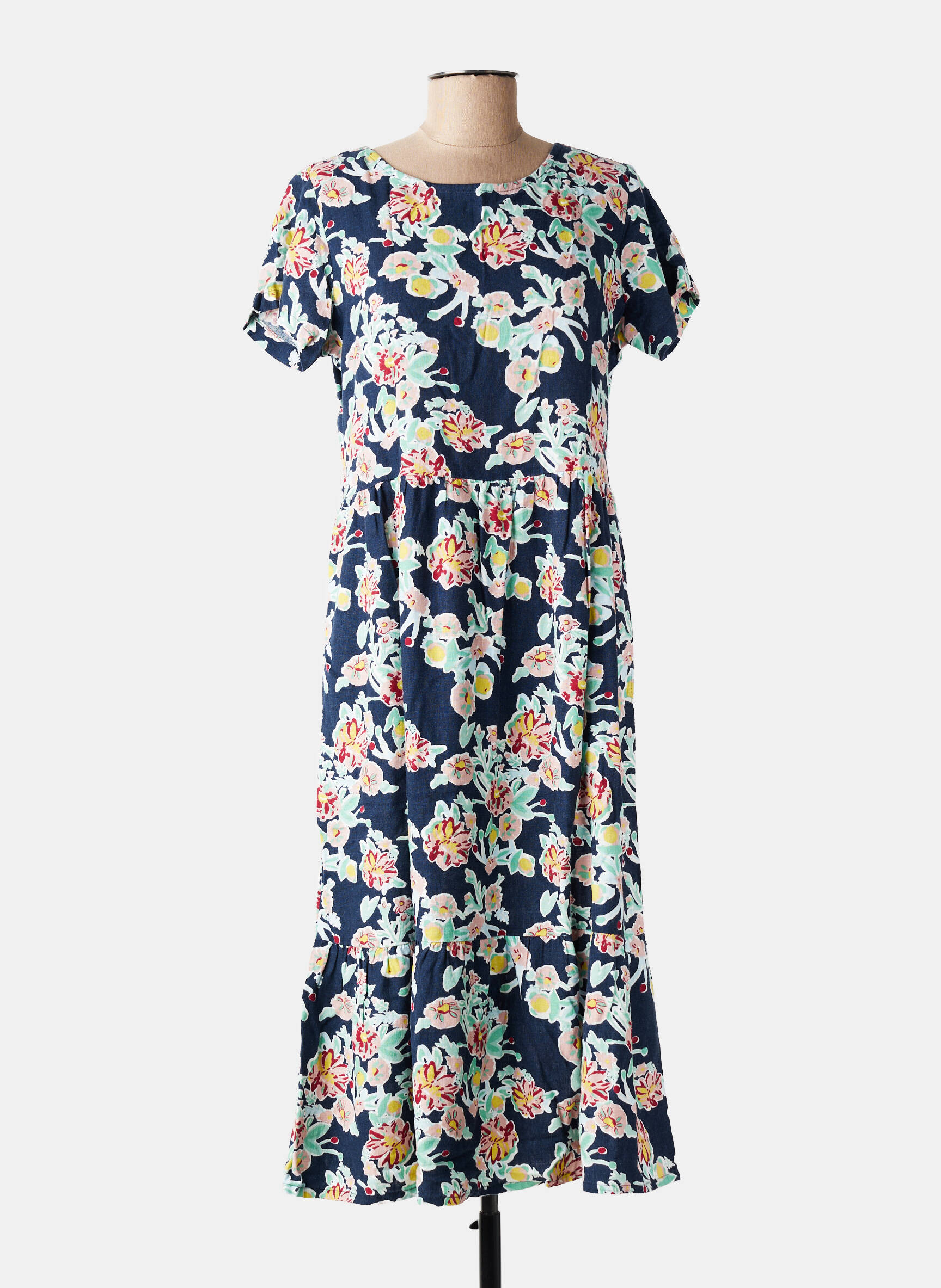 Robe longue imprimé fleurs manches courtes bleu LILY & ME femme
