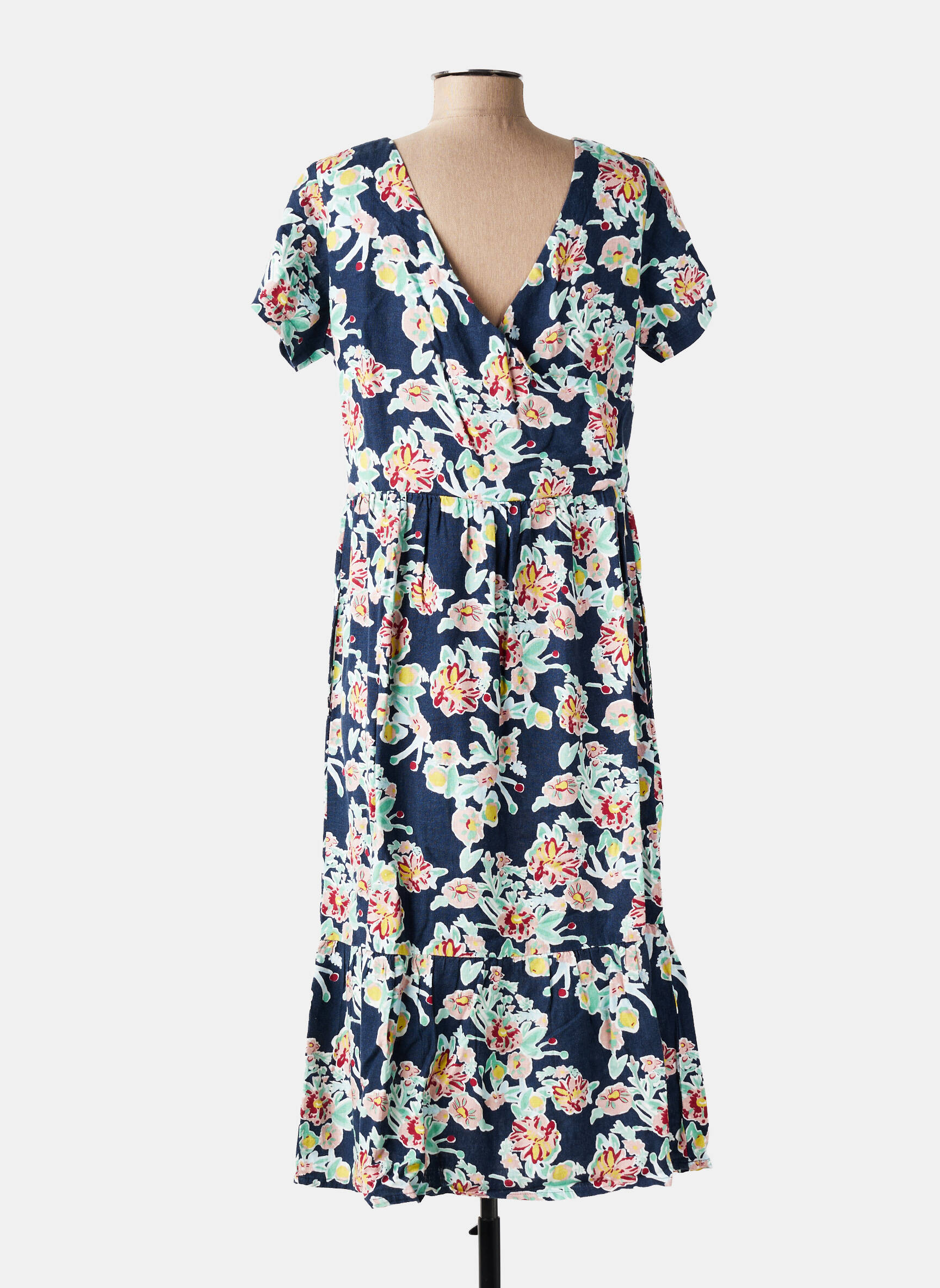 Robe longue imprimé fleurs manches courtes bleu LILY & ME femme