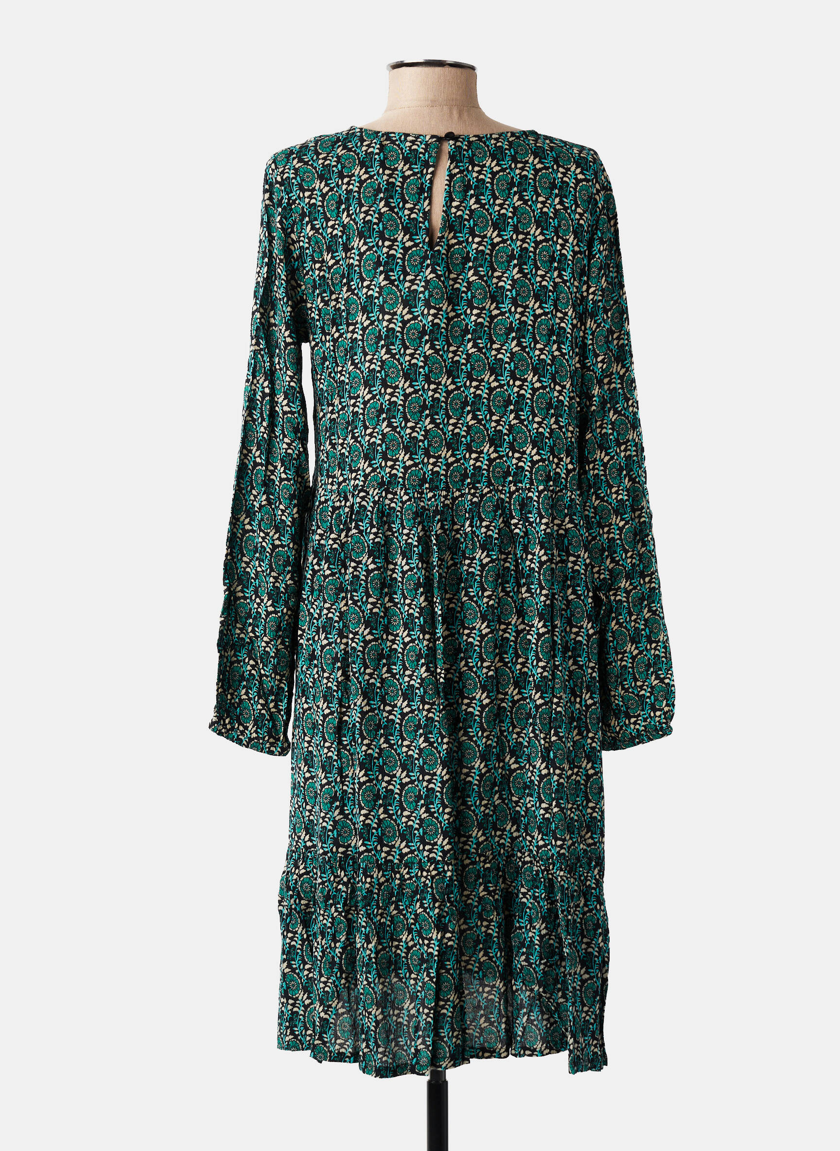 Robe mi-longue imprimé fleurs manches longues vert KAFFE femme
