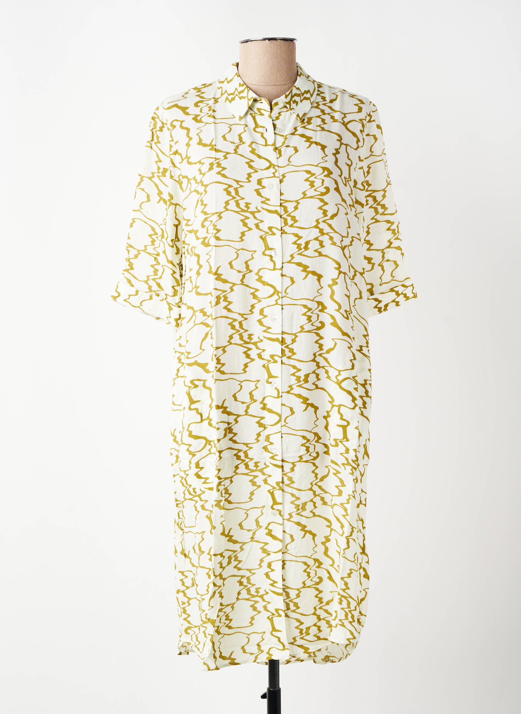 Robe mi-longue coupe fluide manches courtes beige ZILCH femme
