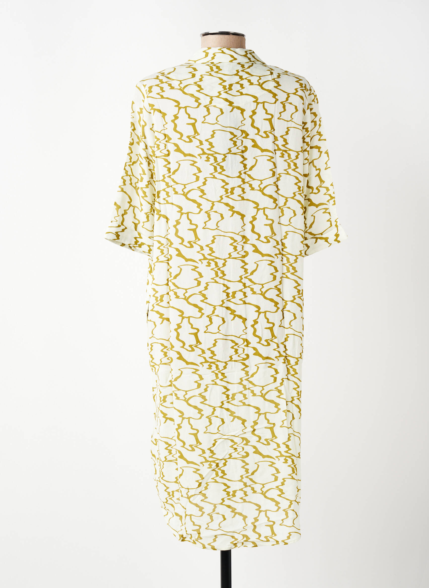 Robe mi-longue coupe fluide manches courtes beige ZILCH femme