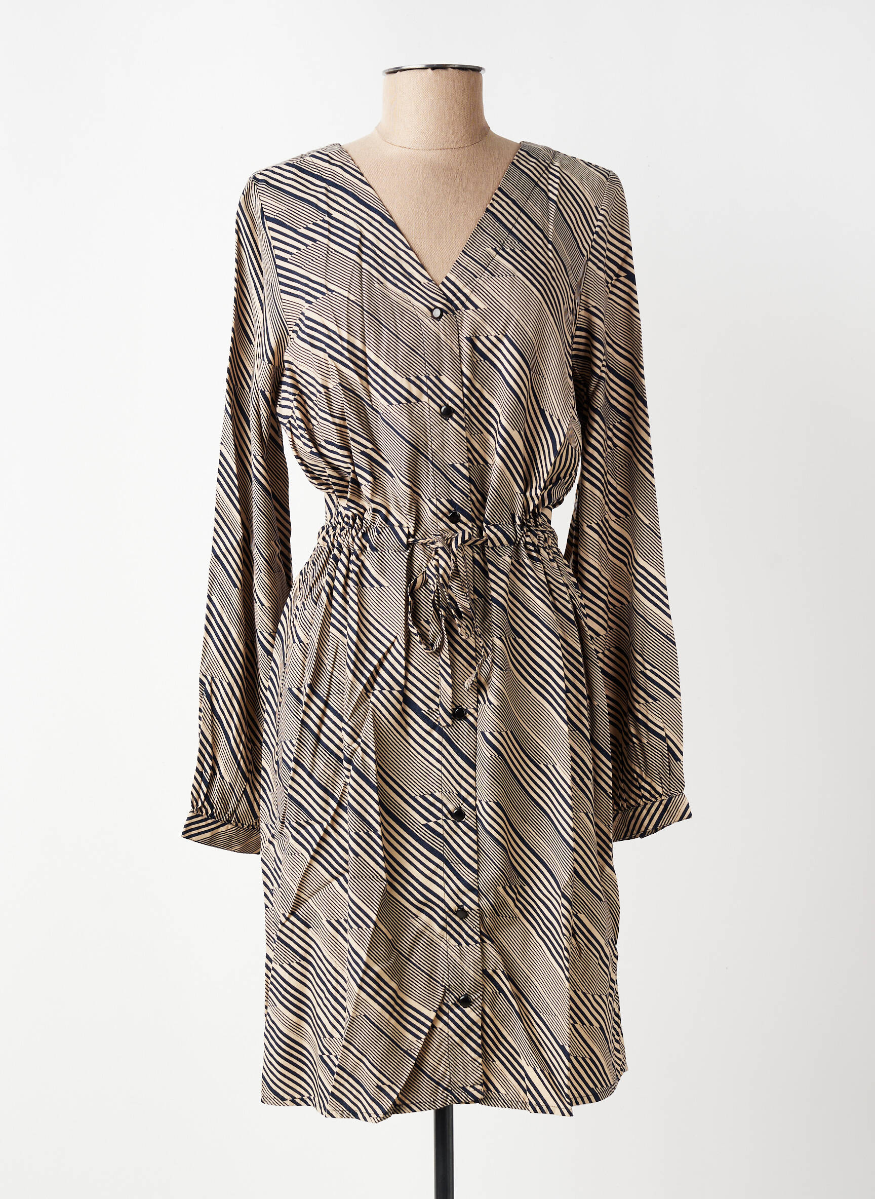 Robe mi-longue imprimé fantaisie manches longues beige KAFFE femme
