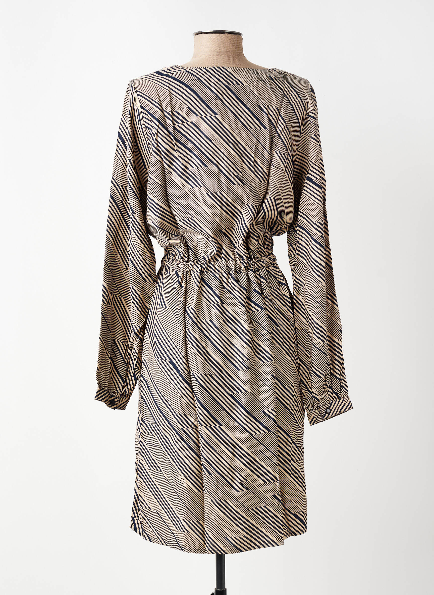 Robe mi-longue imprimé fantaisie manches longues beige KAFFE femme