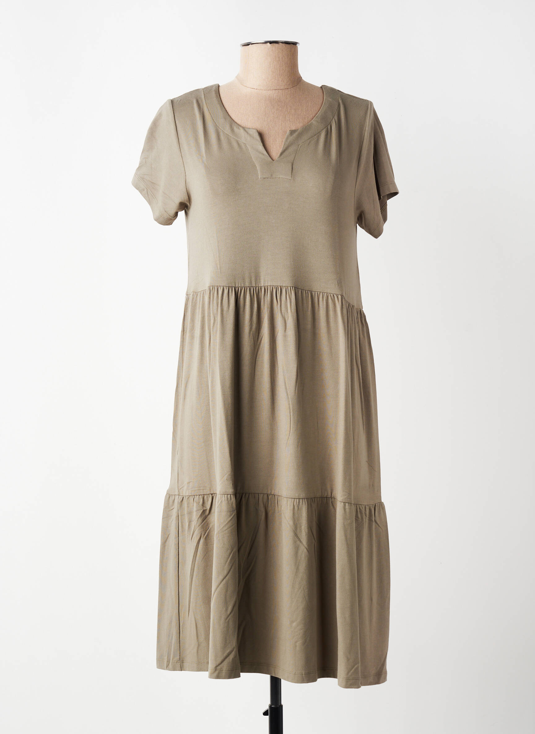 Robe mi-longue manches courtes manches courtes vert KAFFE femme