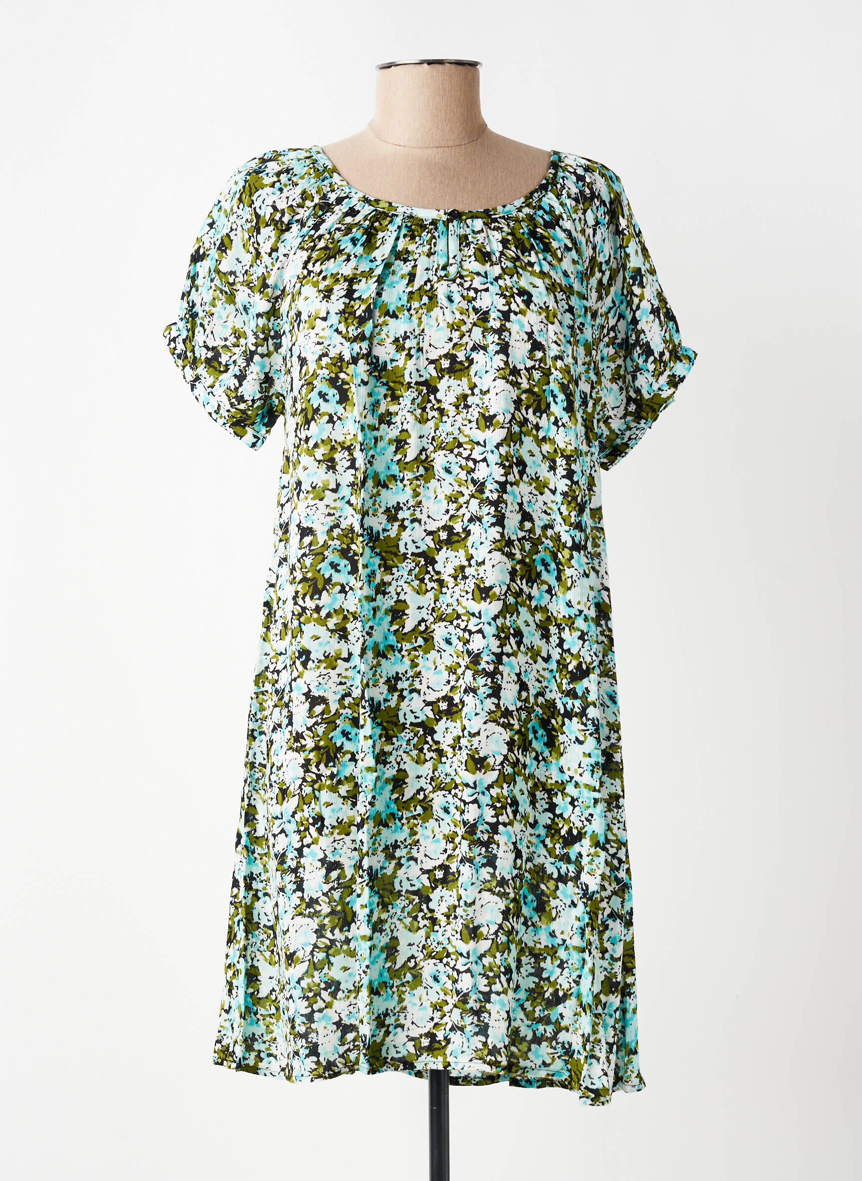 Robe courte coupe évasée manches courtes bleu KAFFE femme