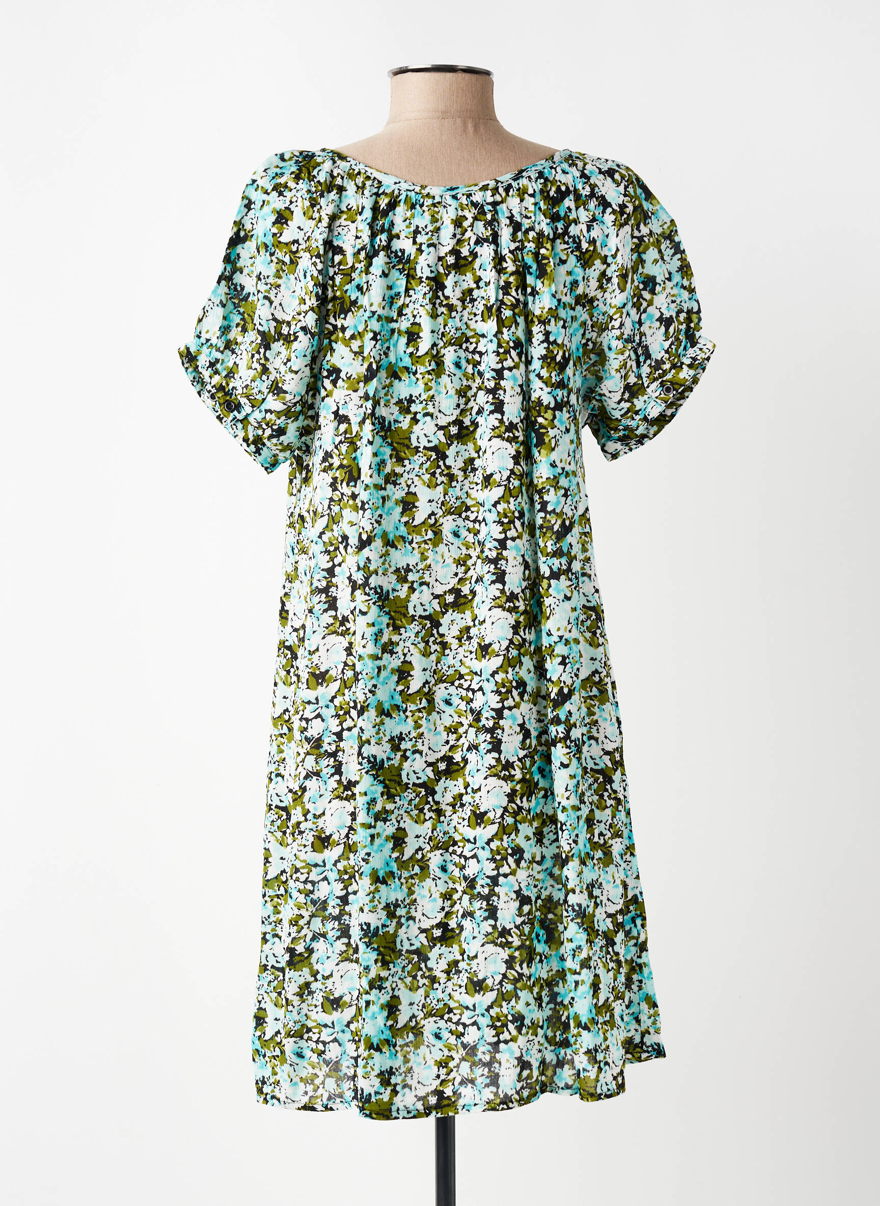 Robe courte coupe évasée manches courtes bleu KAFFE femme