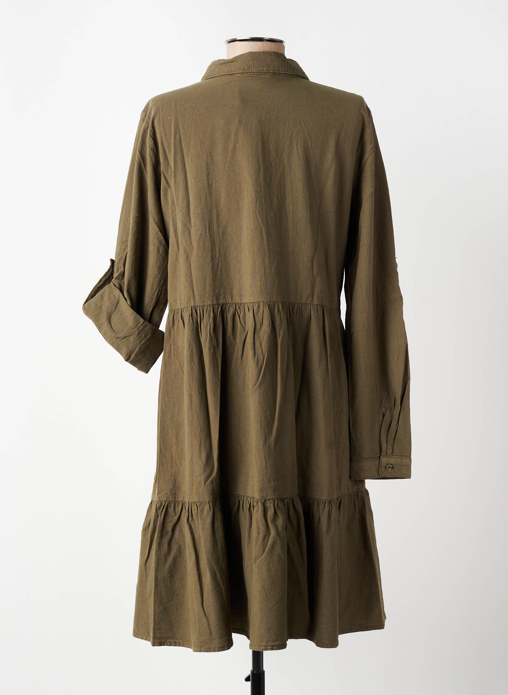 Robe mi-longue tissage crêpe manches longues vert KAFFE femme