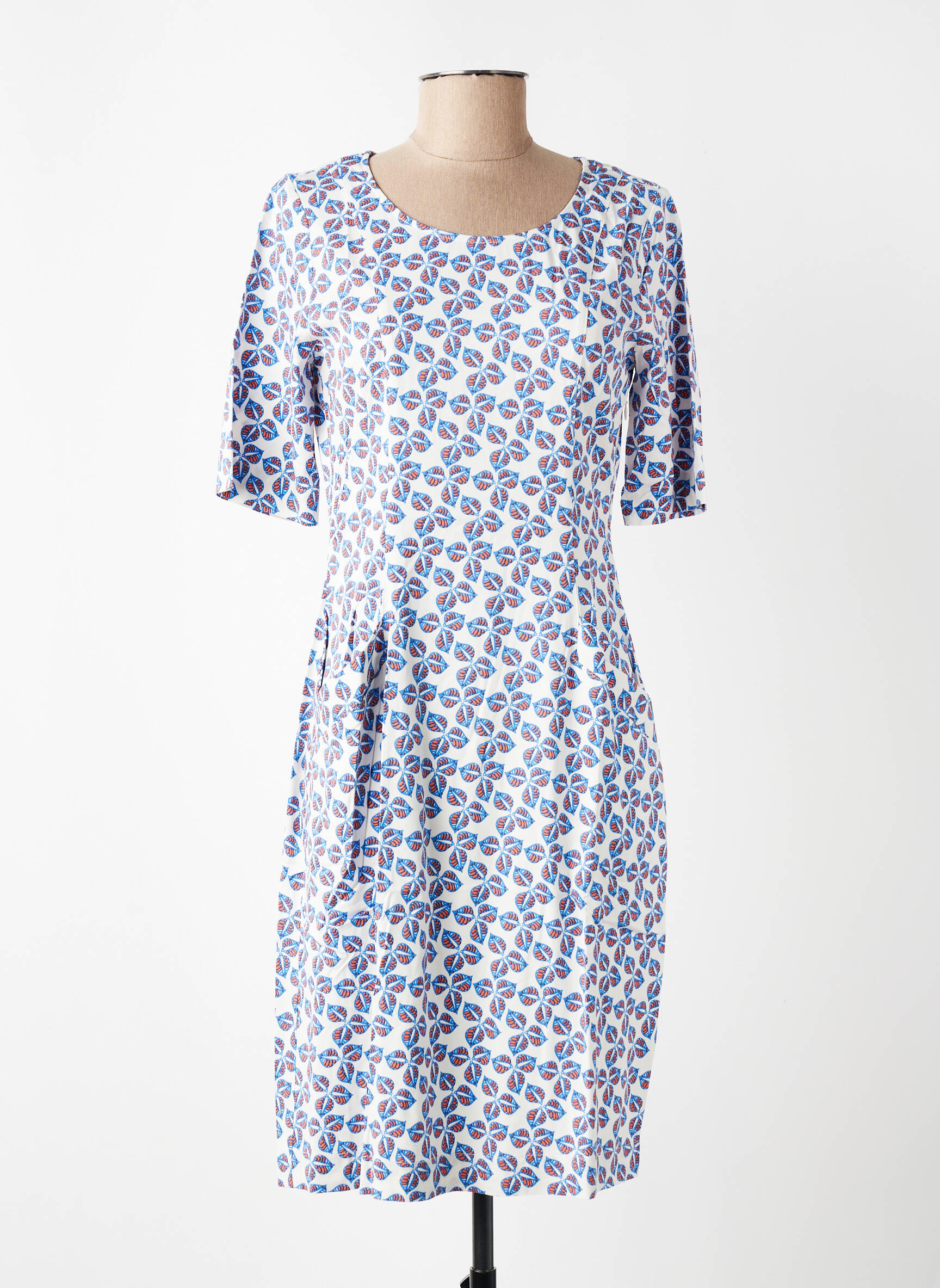 Robe mi-longue imprimé fantaisie manches courtes bleu ZILCH femme