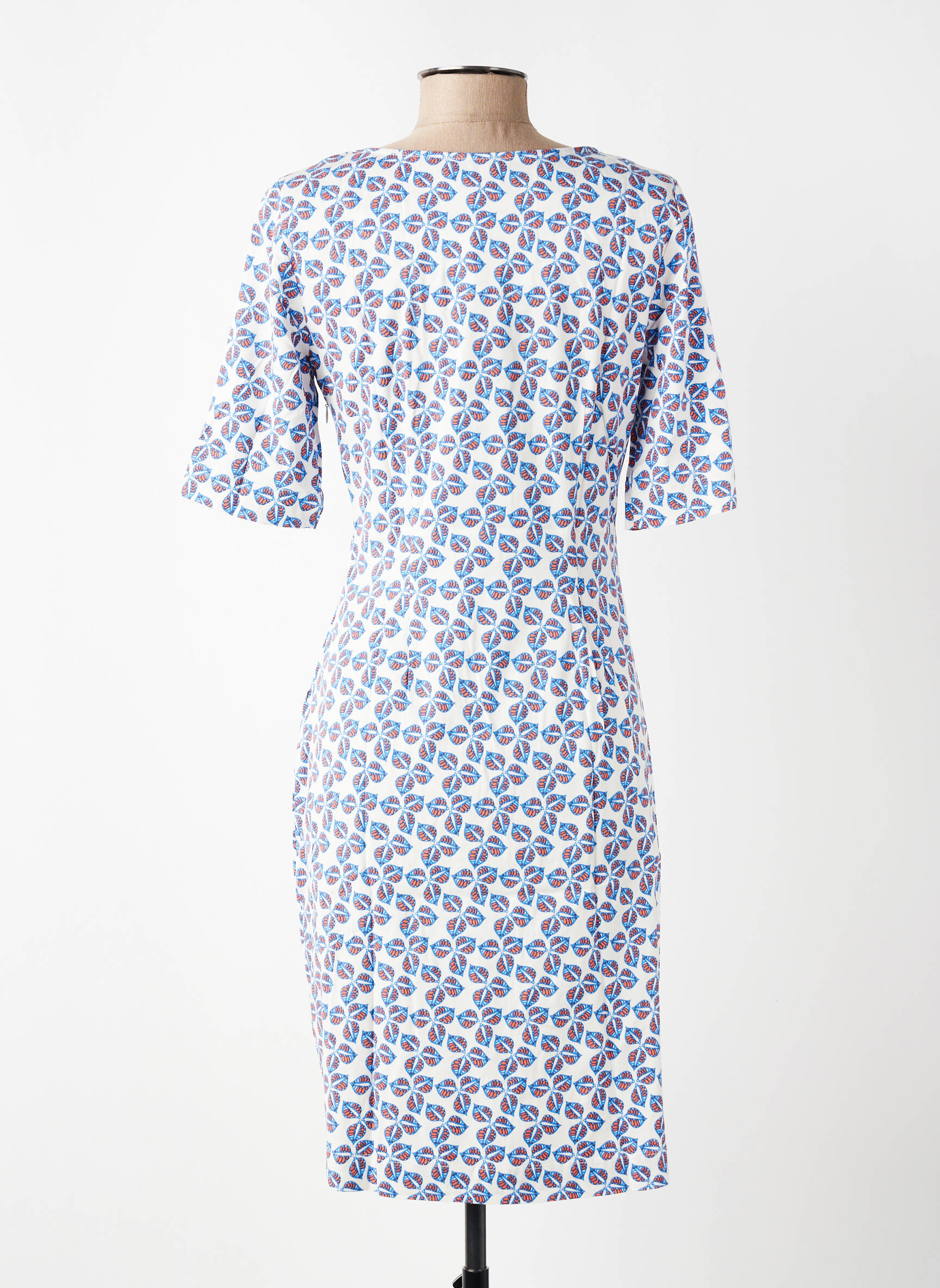 Robe mi-longue imprimé fantaisie manches courtes bleu ZILCH femme