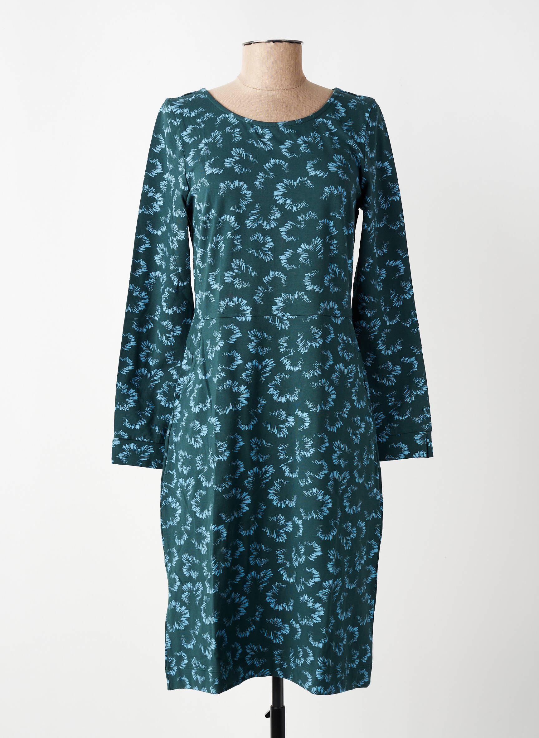 Robe mi-longue imprimé fantaisie manches longues vert ZILCH femme