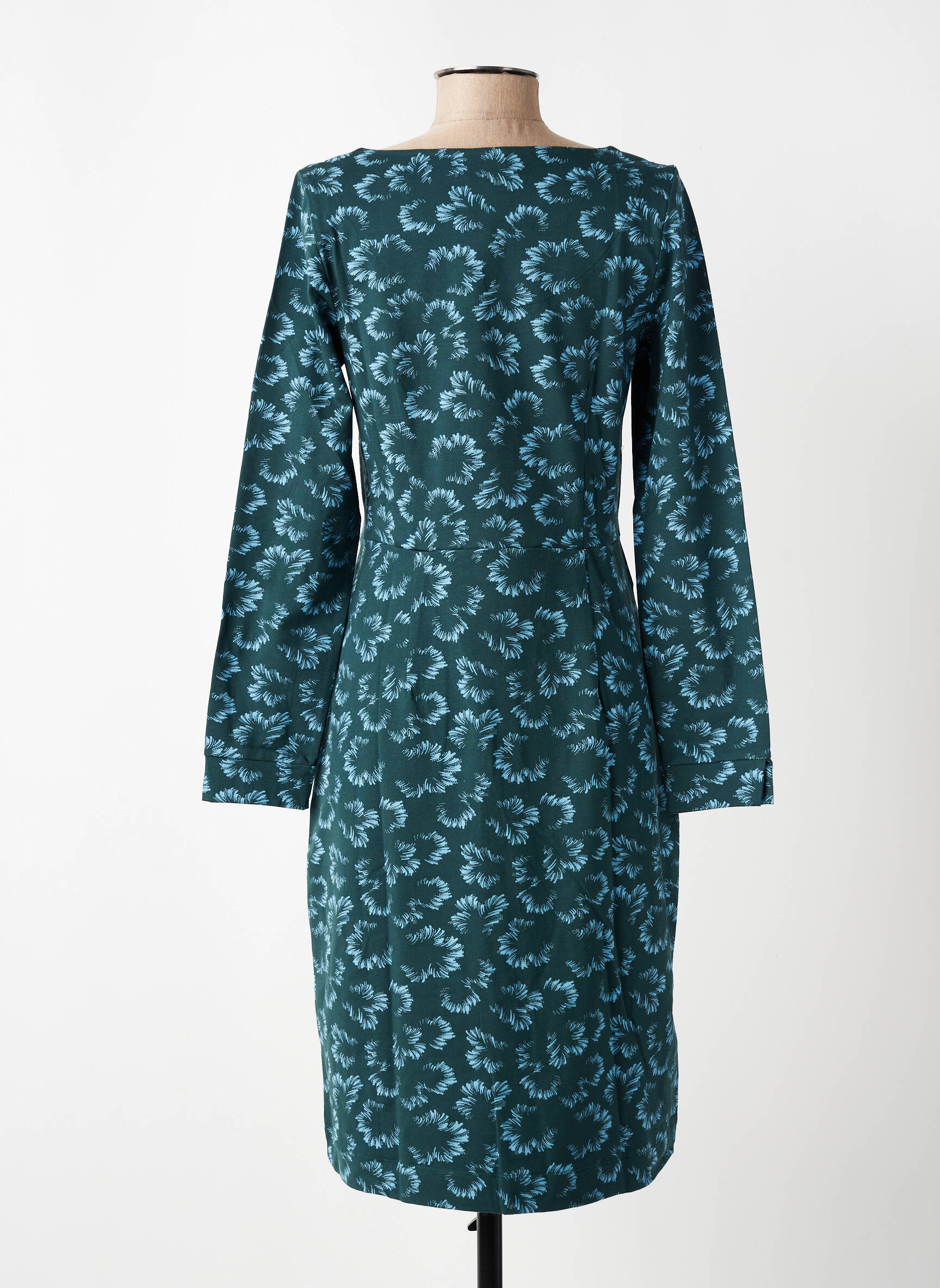 Robe mi-longue imprimé fantaisie manches longues vert ZILCH femme