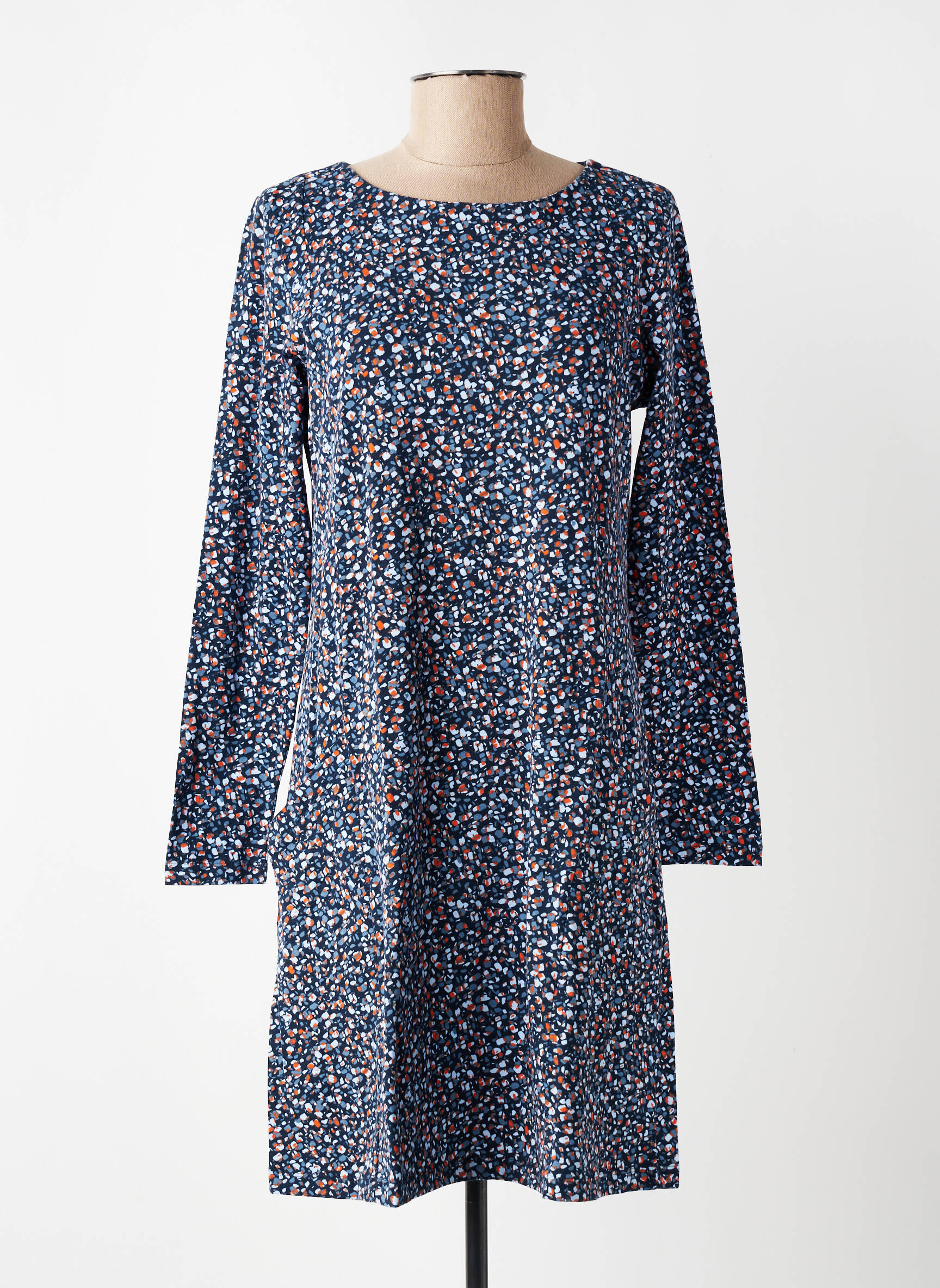 Robe mi-longue imprimé fantaisie manches longues bleu LILY & ME femme