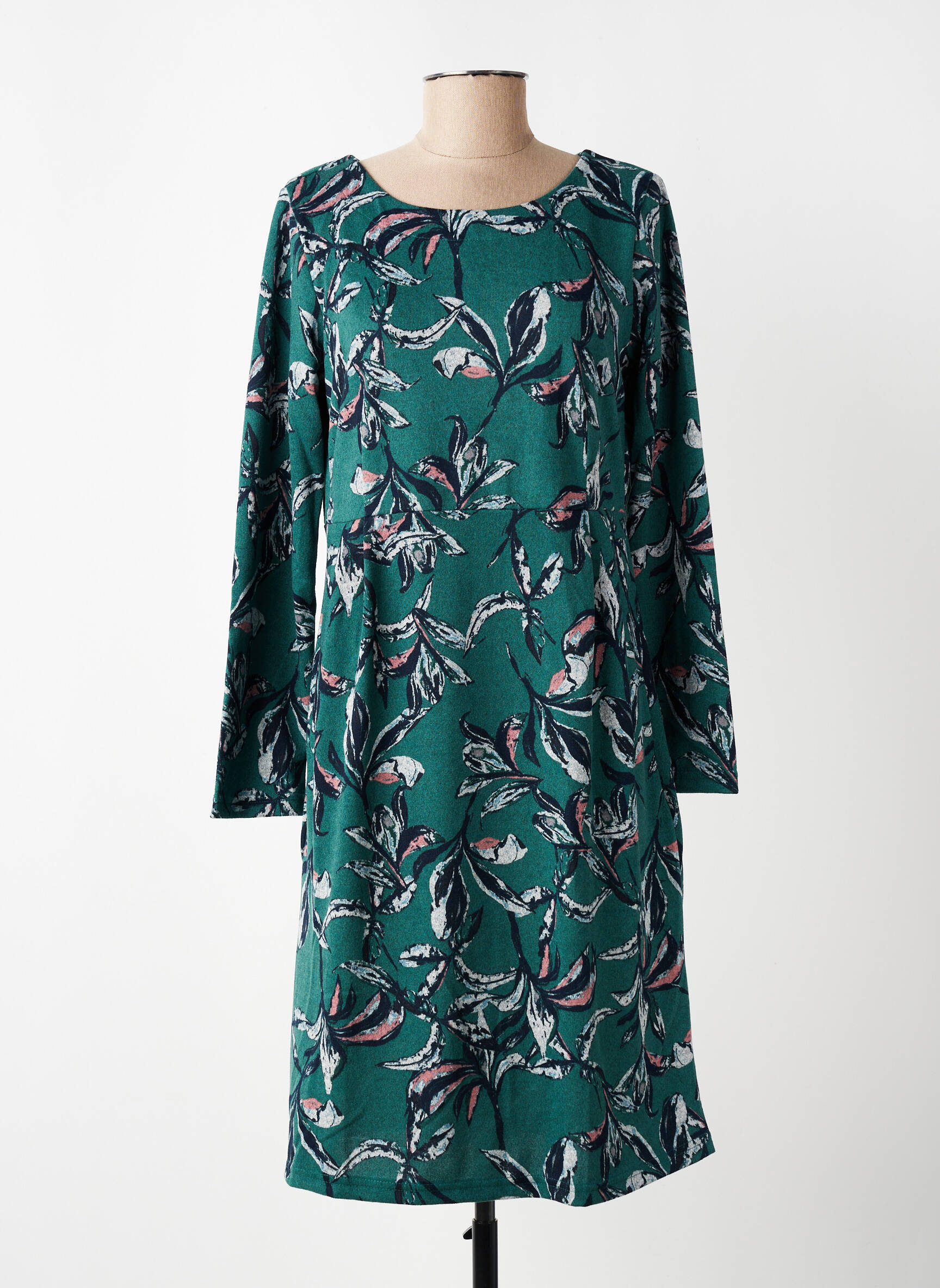 Robe mi-longue imprimé fleurs manches longues vert LILY & ME femme