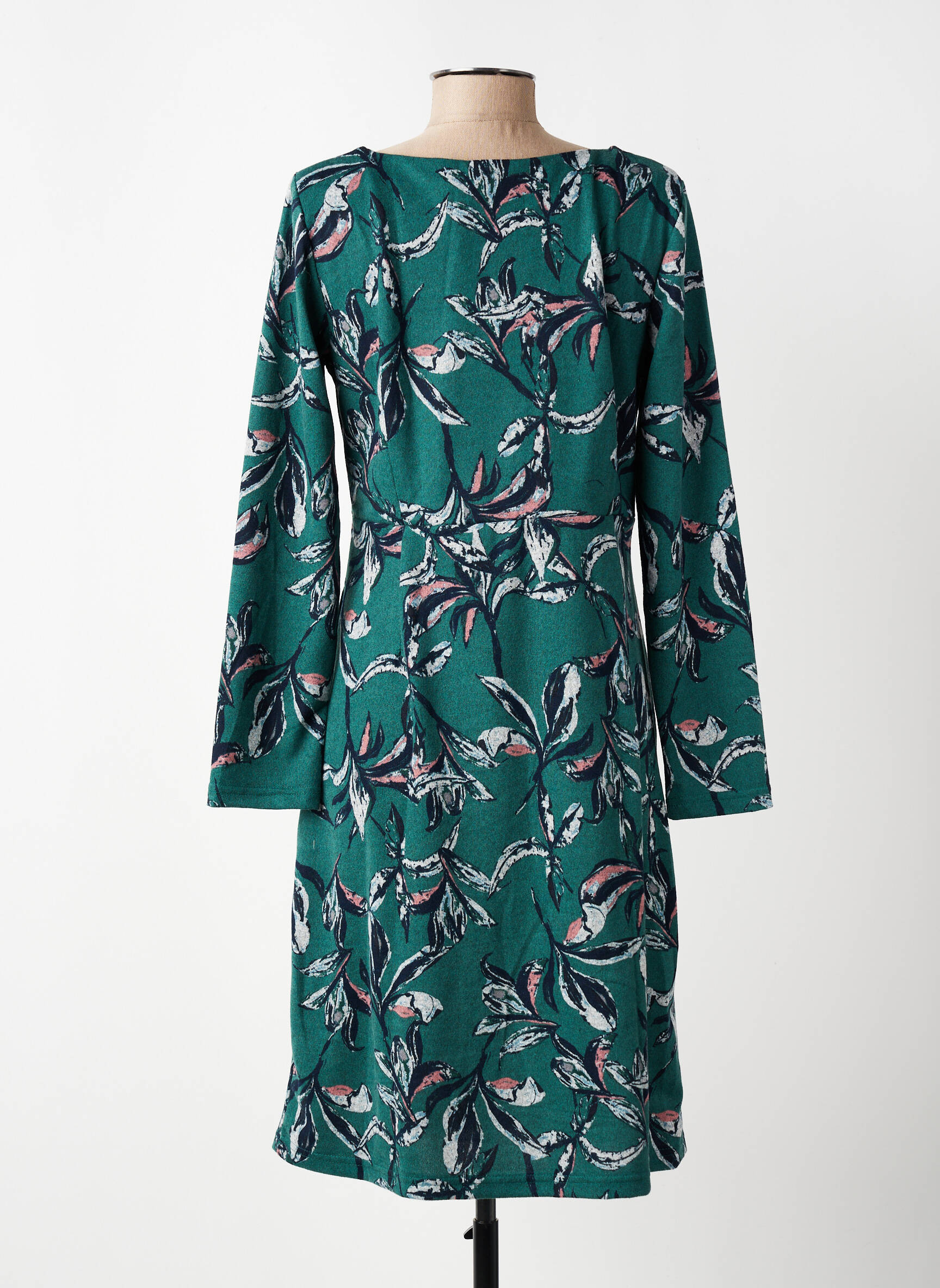 Robe mi-longue imprimé fleurs manches longues vert LILY & ME femme