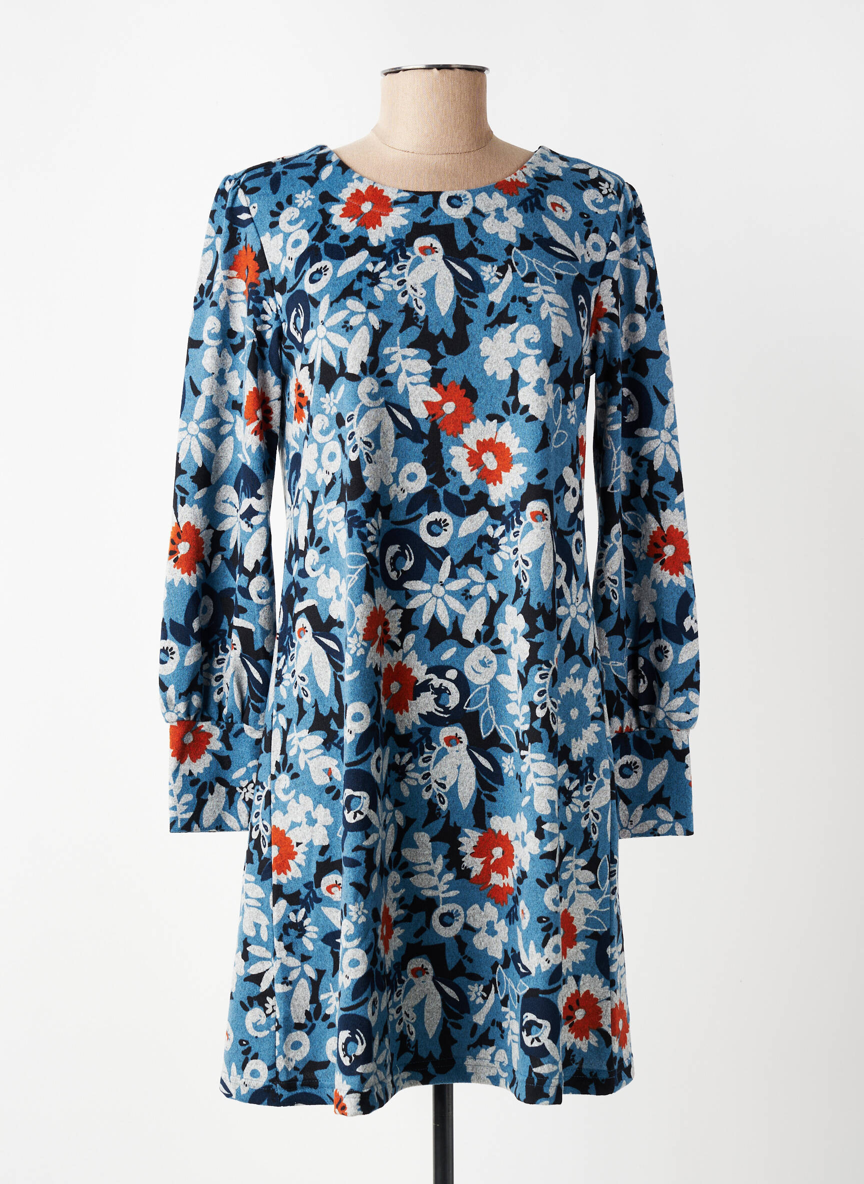 Robe courte manches longues manches longues bleu LILY & ME femme