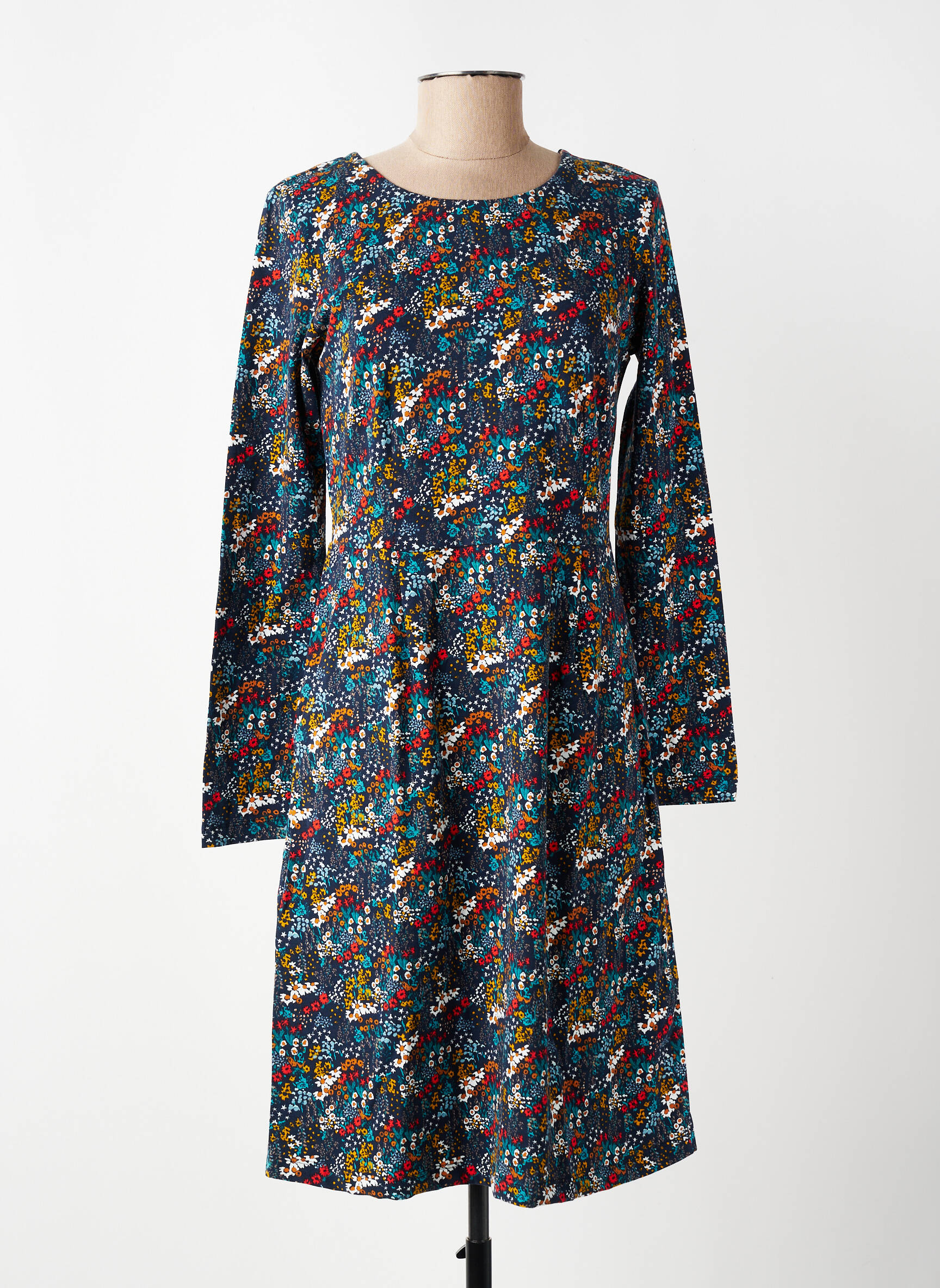 Robe mi-longue imprimé fleurs manches longues bleu LILY & ME femme