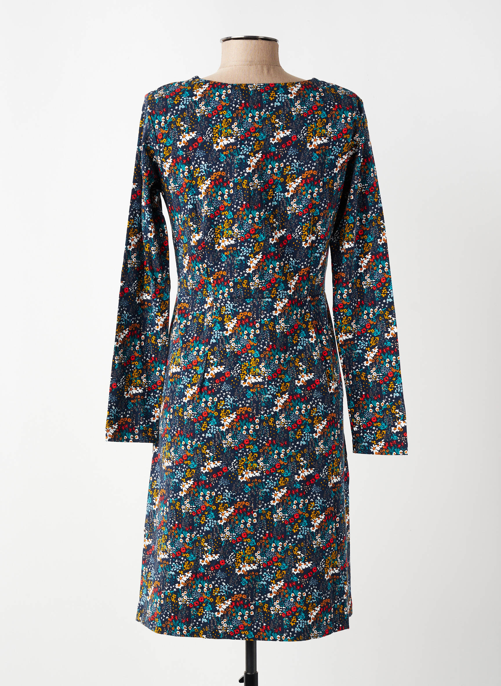 Robe mi-longue imprimé fleurs manches longues bleu LILY & ME femme