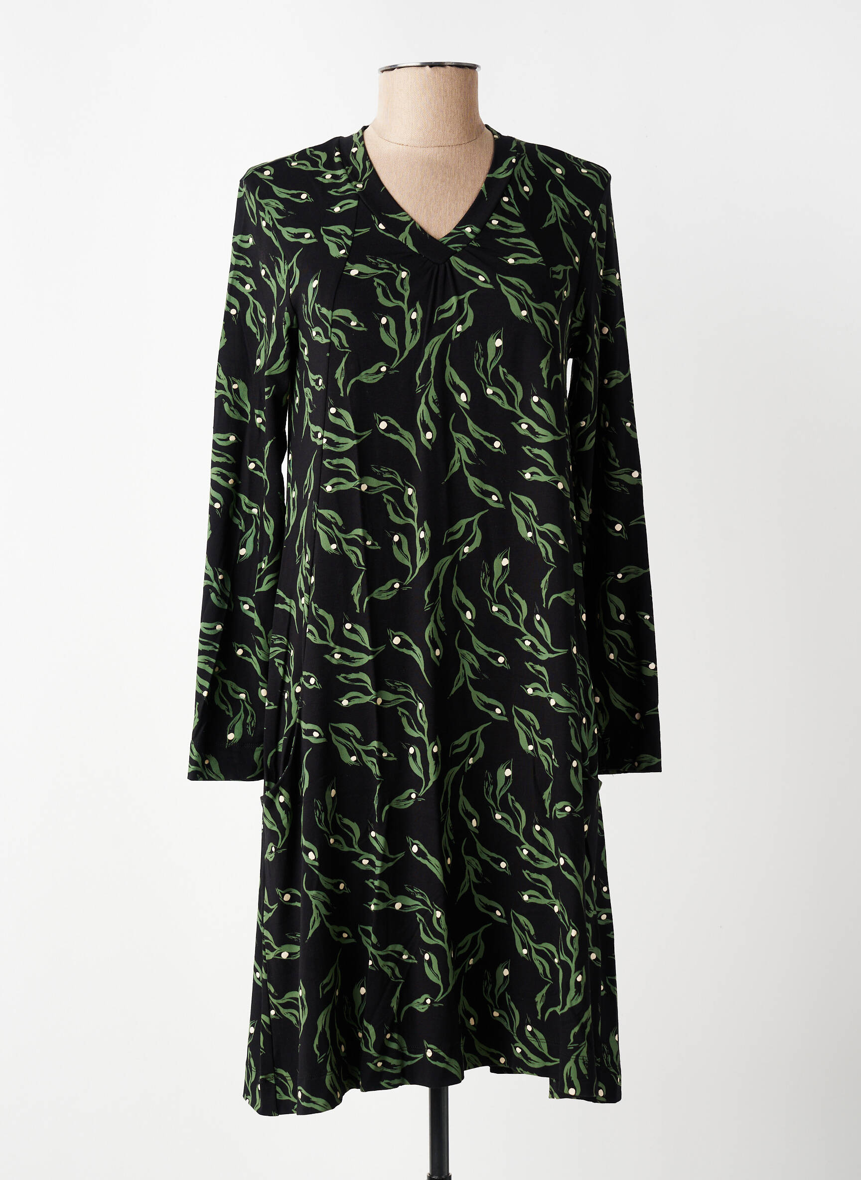 Robe mi-longue imprimé fantaisie manches longues noir ZILCH femme
