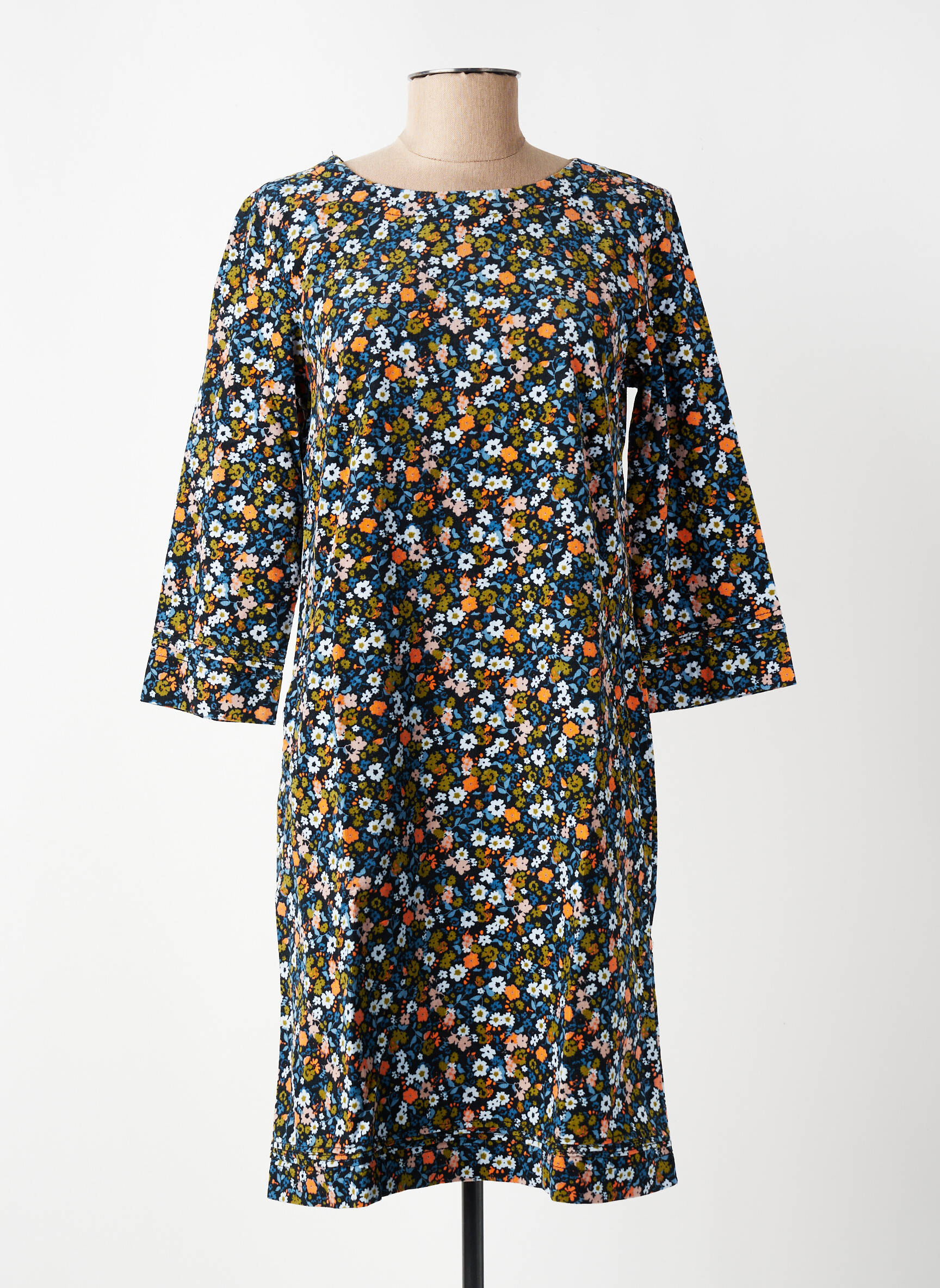 Robe mi-longue imprimé fleurs manches 3/4 noir LILY & ME femme