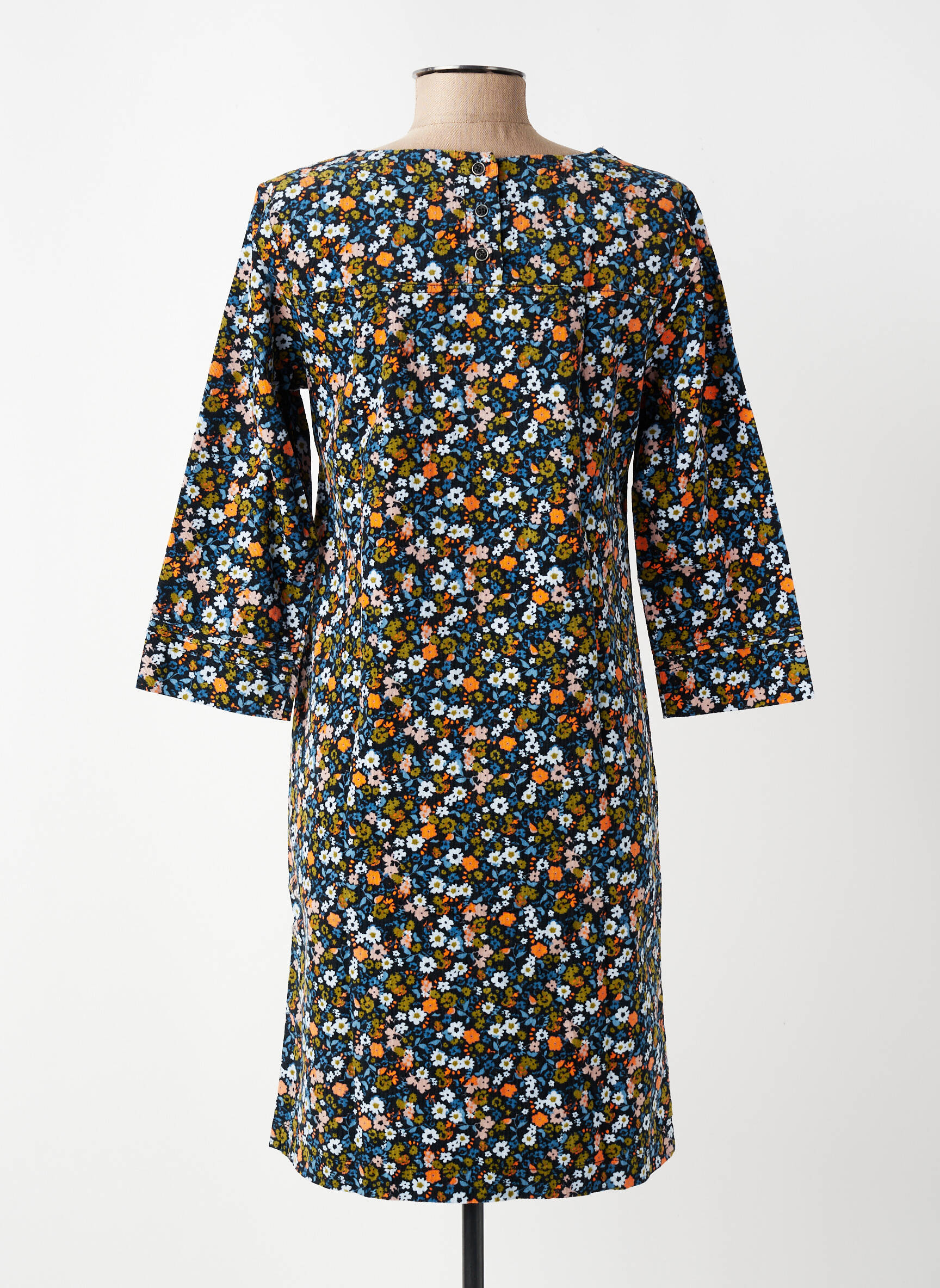 Robe mi-longue imprimé fleurs manches 3/4 noir LILY & ME femme