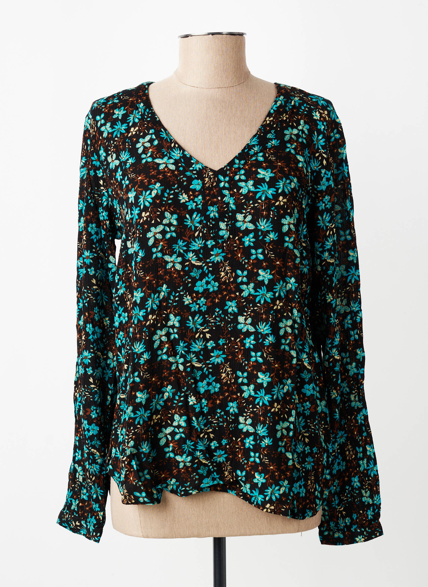 Top tissage crêpe manches longues bleu KAFFE femme
