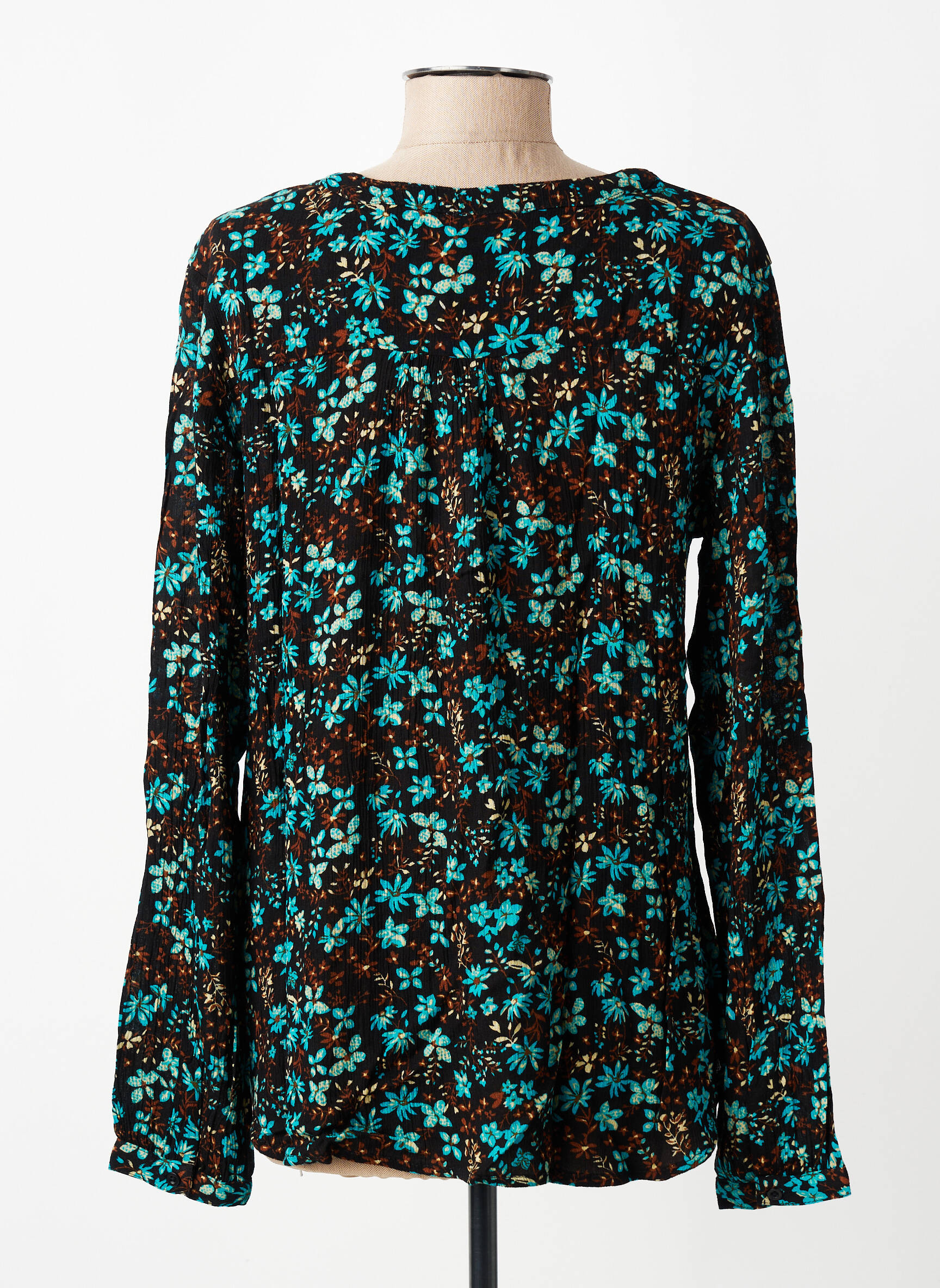 Top tissage crêpe manches longues bleu KAFFE femme