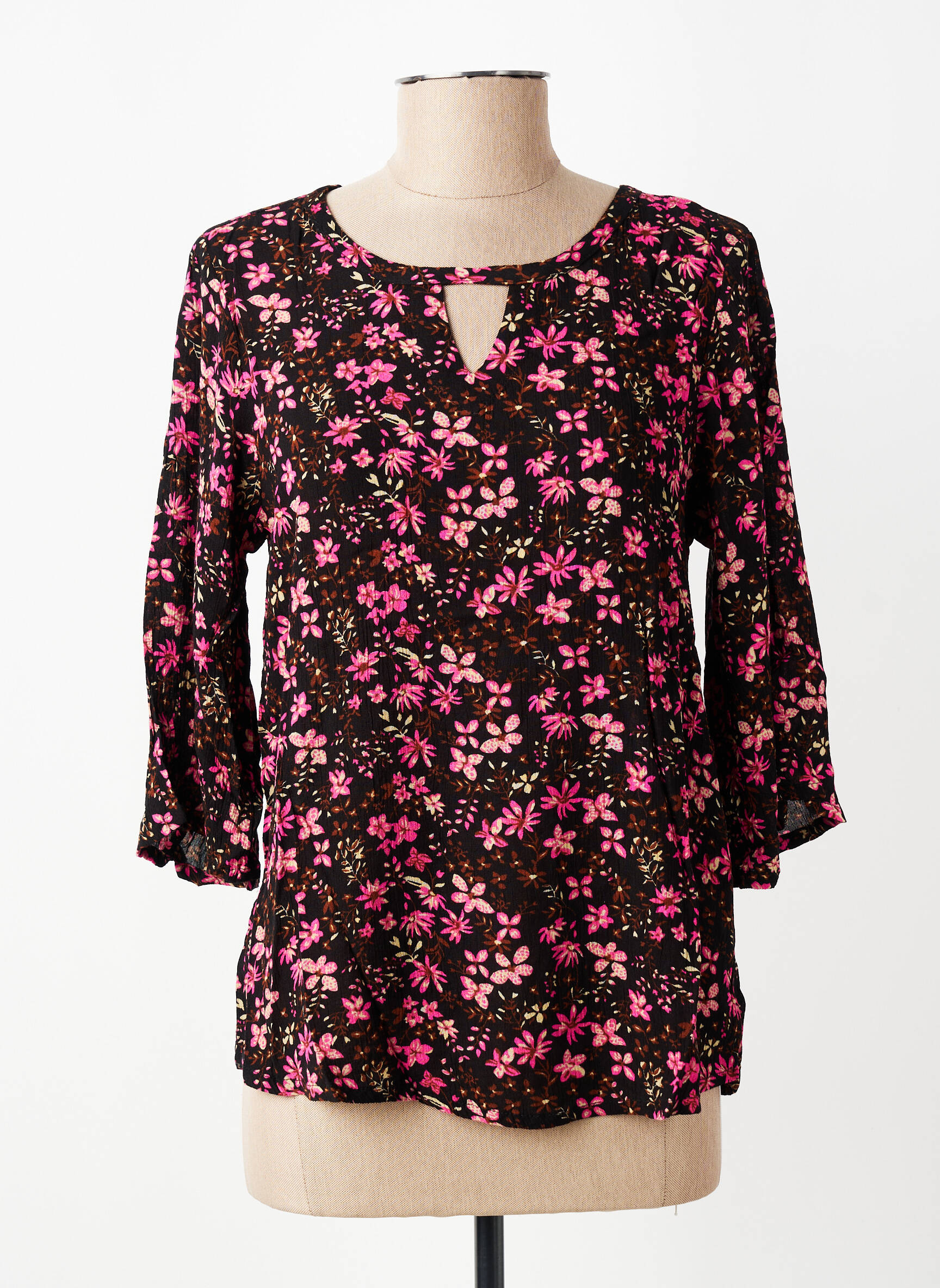 Top tissage crêpe manches 3/4 rose KAFFE femme