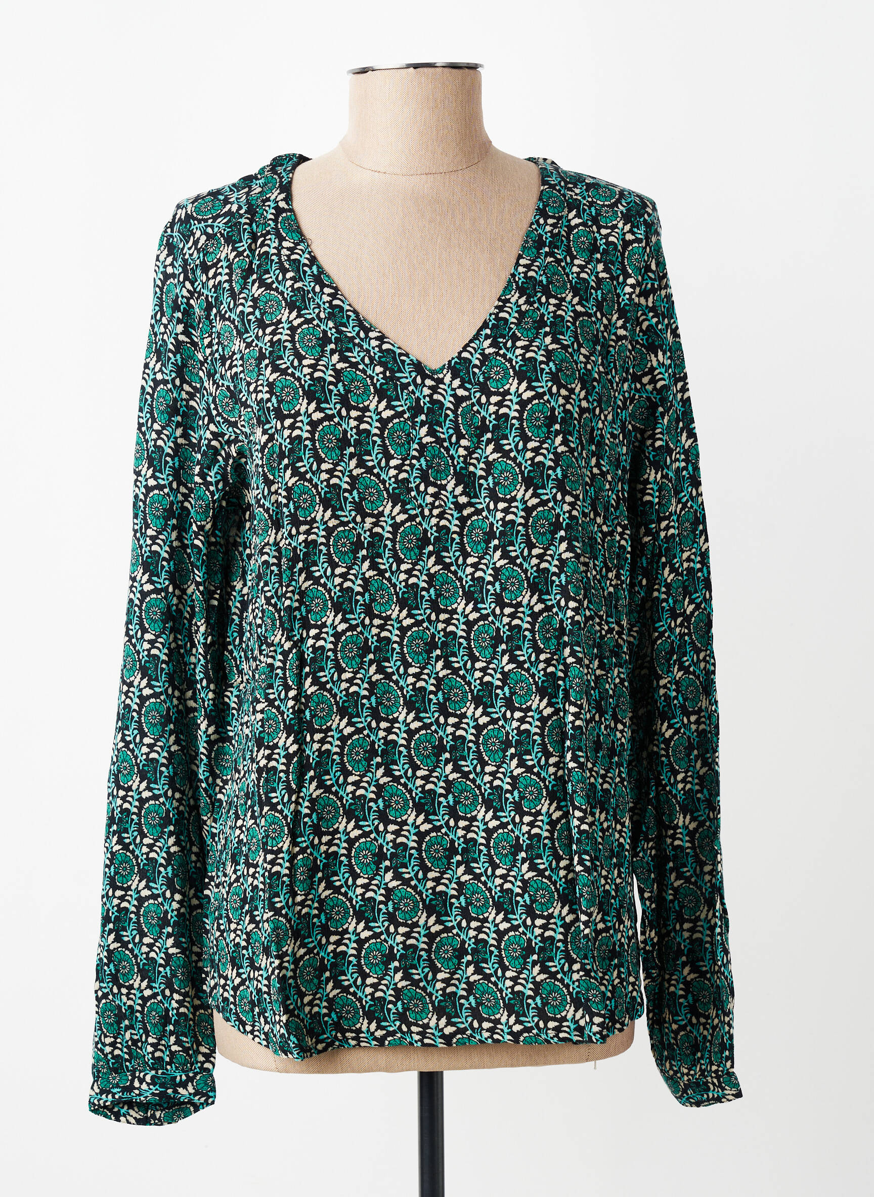 Top tissage crêpe manches longues vert KAFFE femme
