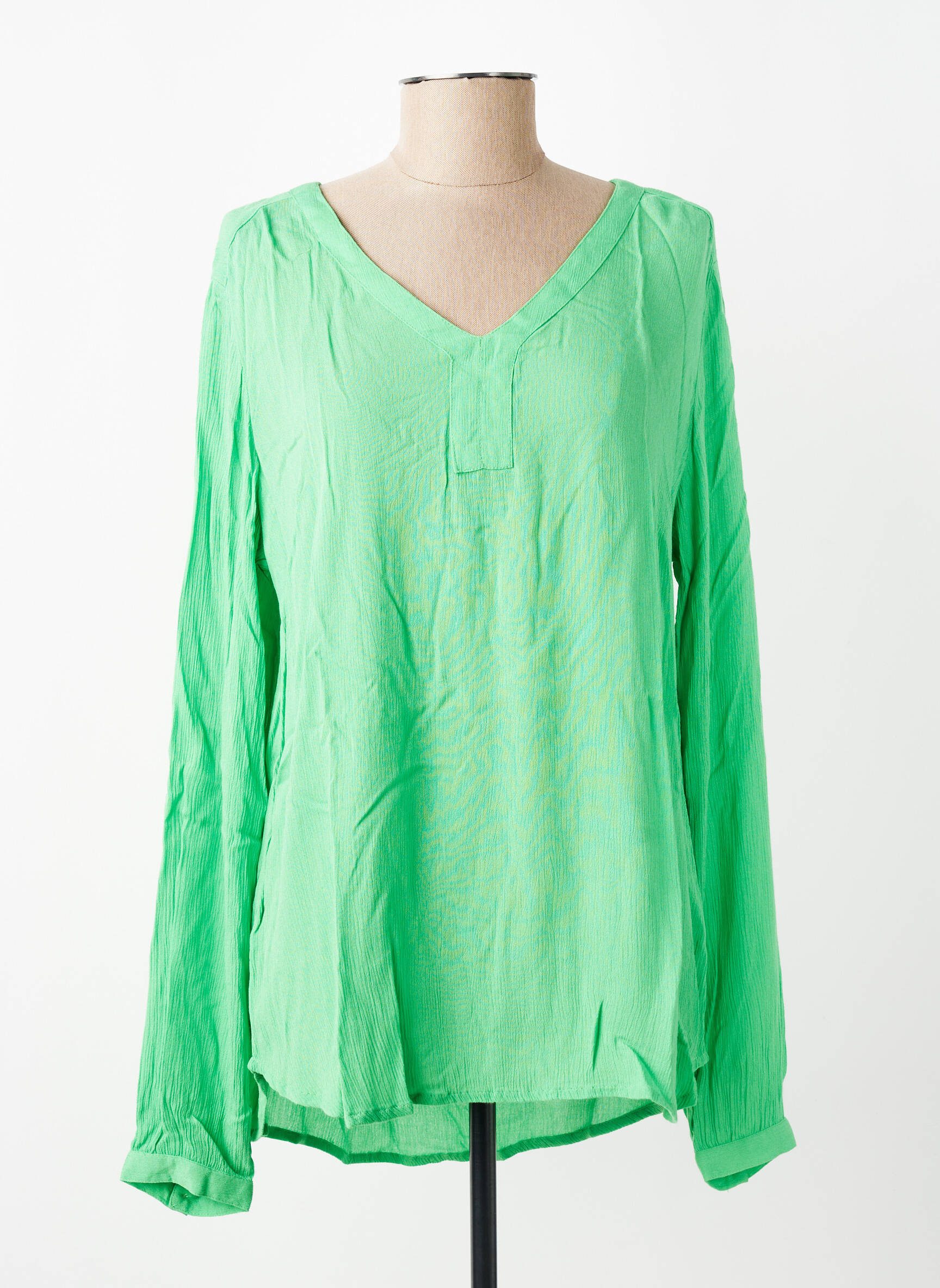 Top tissage crêpe manches longues vert KAFFE femme