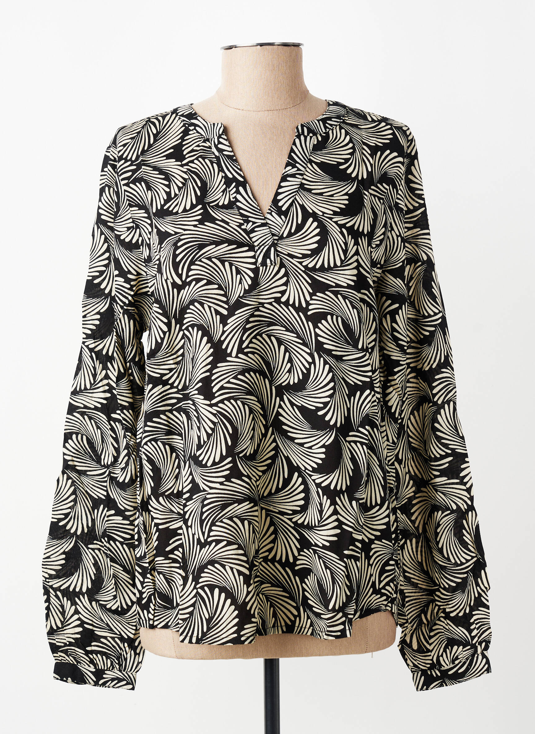 Top imprimé fantaisie manches longues noir KAFFE femme