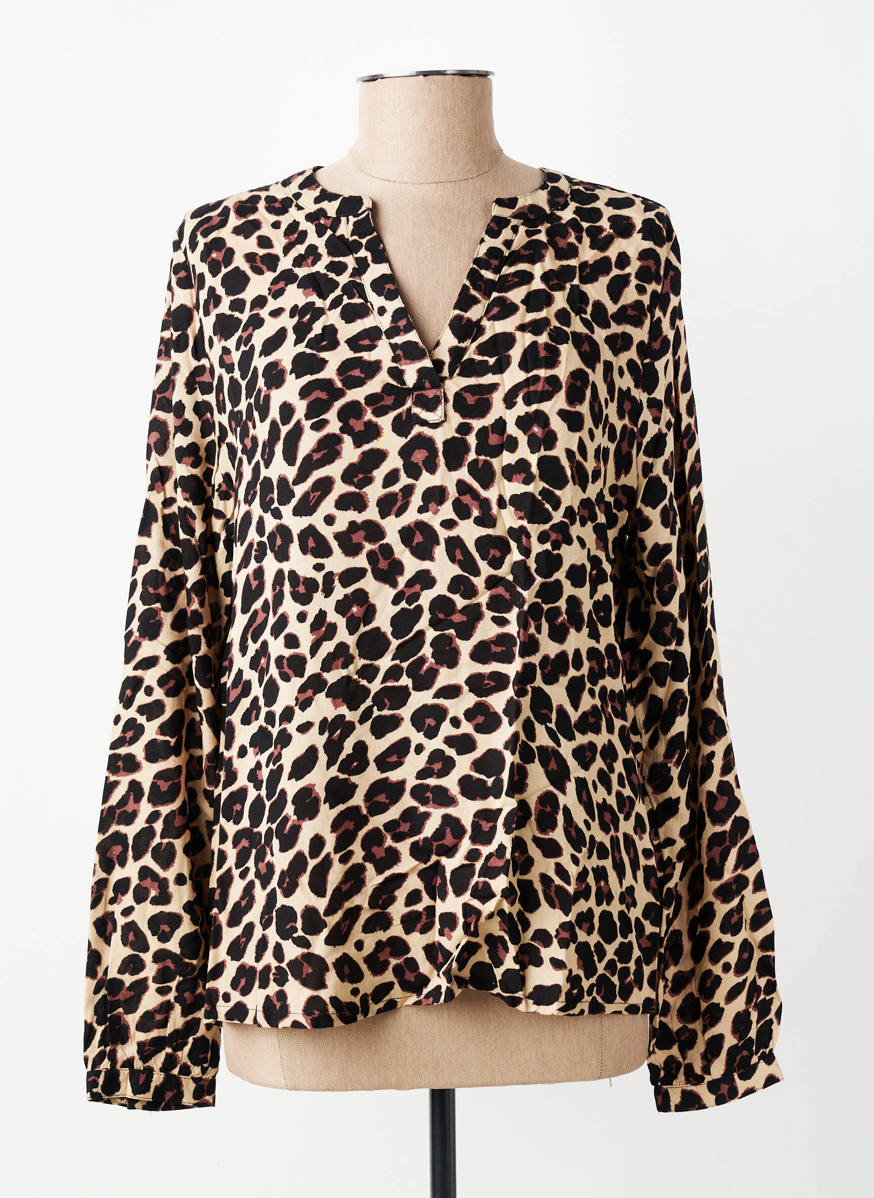 Top coupe fluide manches longues marron KAFFE femme