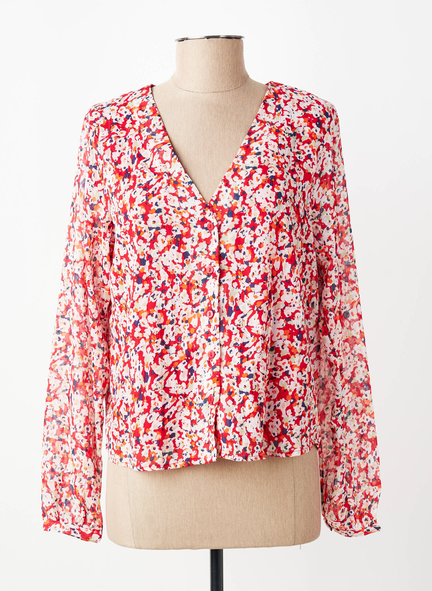 Blouse légère et transparente manches longues rouge ONLY femme